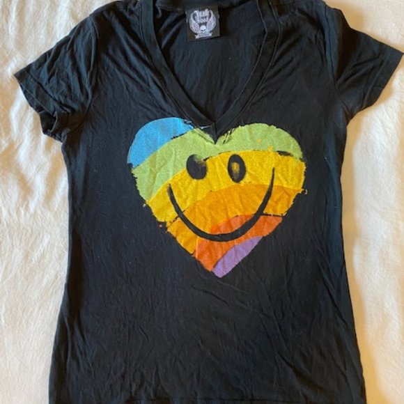 Junk Food Clothing Tops - Rainbow Heart Happy Face Junk Food Tee-Shirt